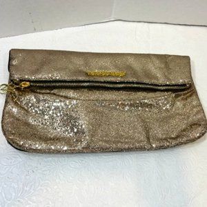Victoria's Secret Gold Sequin Zip Purse Clutch/Make Up Cosmetic Bag w/Mirror